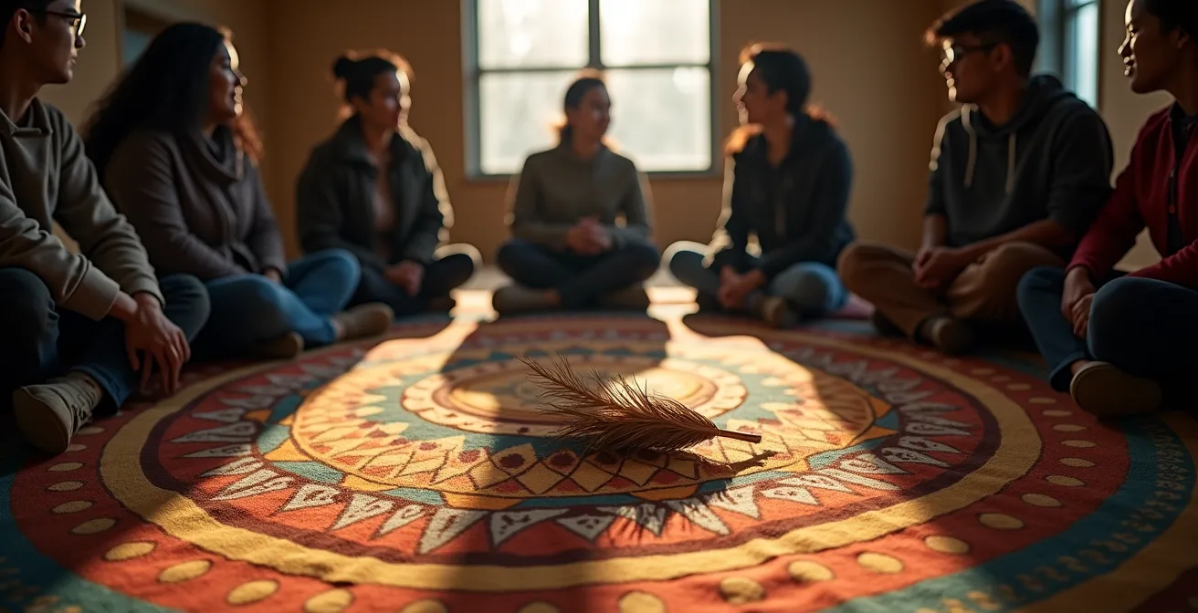 Cercle de partage multigénérationnel dans un centre d'amitié autochtone