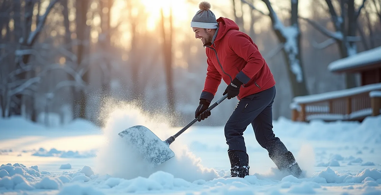 Personne effectuant un mouvement d'exercice fonctionnel dans un décor hivernal québécois