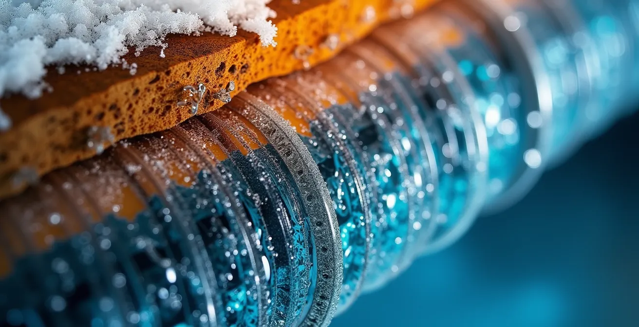 Coupe transversale d'une installation géothermique sous une maison québécoise typique