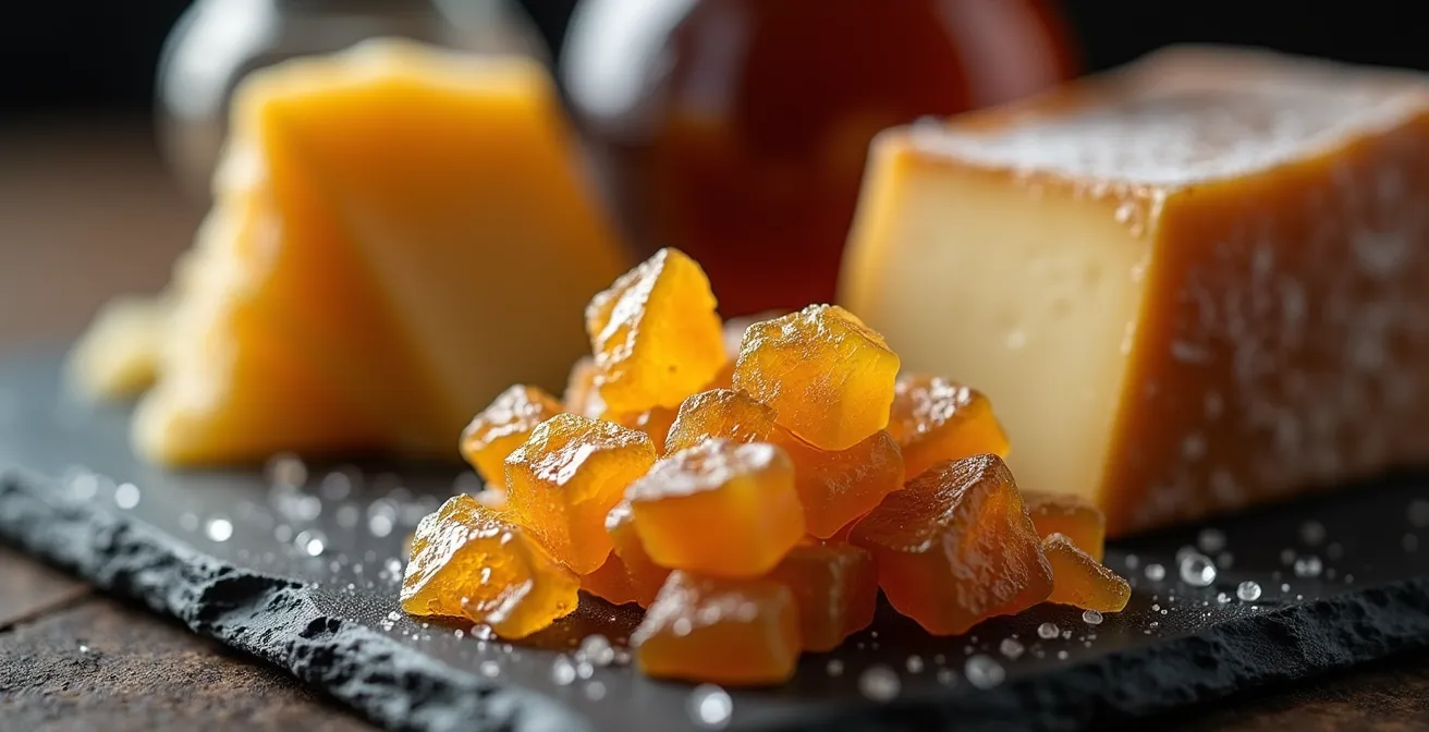 Composition artistique de produits du terroir québécois avec leurs labels de qualité