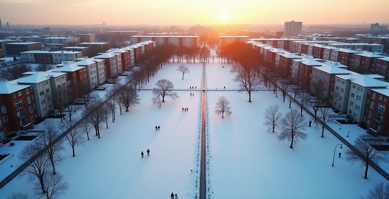 Vue aérienne minimaliste d'un quartier multiculturel de Montréal
