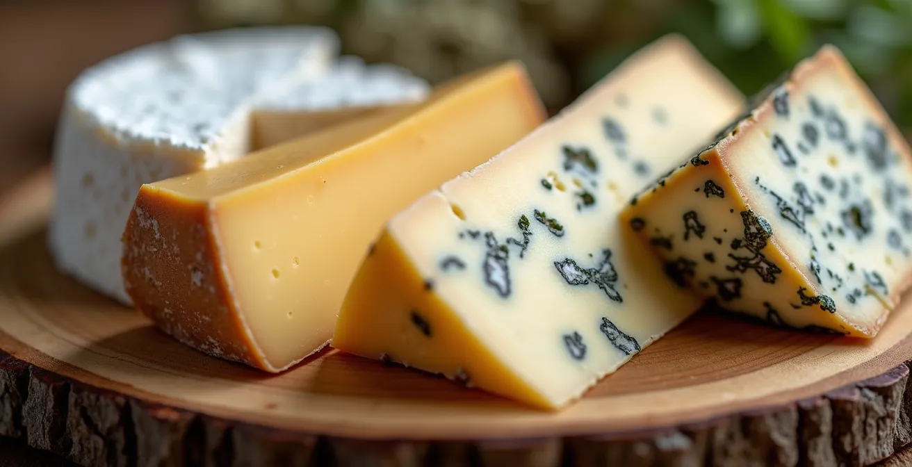 Gros plan sur une sélection de fromages québécois avec textures variées