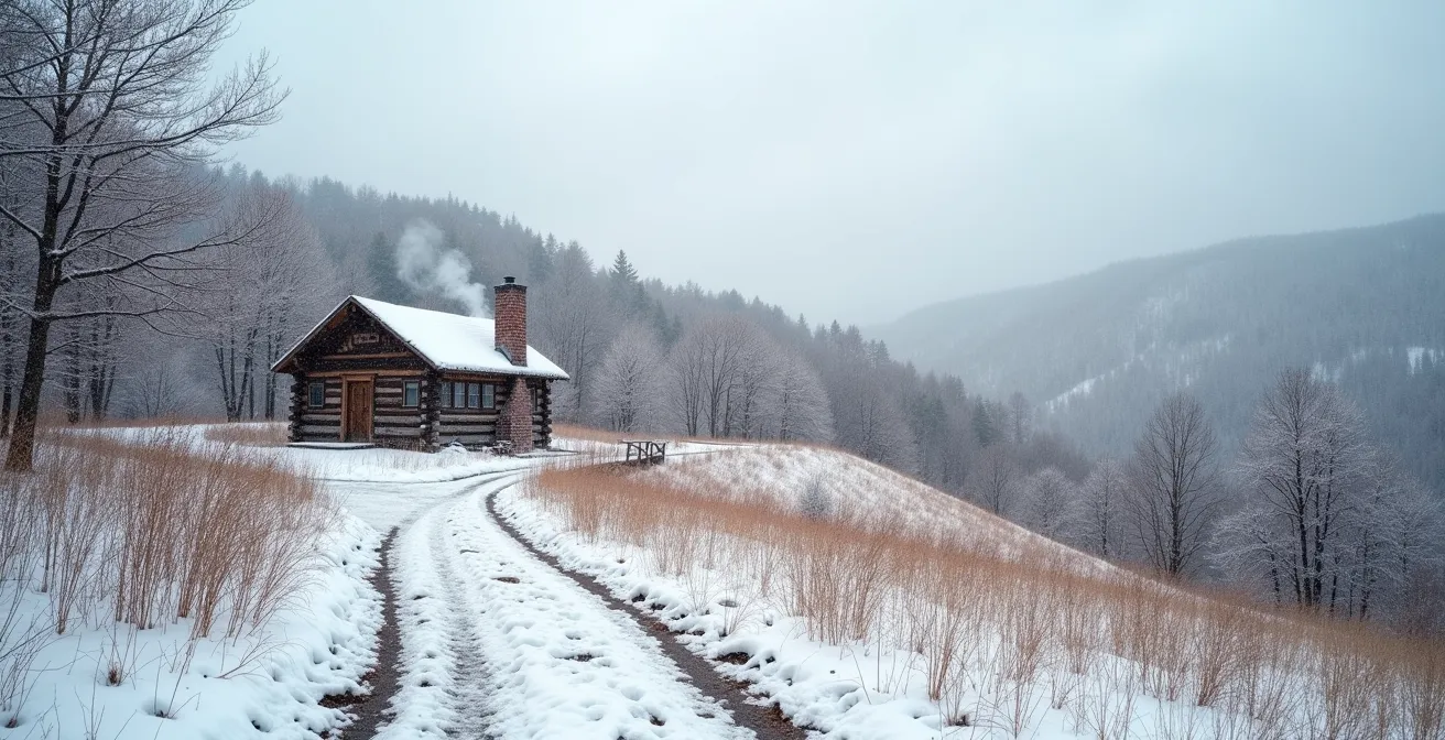 Paysage hivernal tranquille du Québec avec premières neiges en novembre
