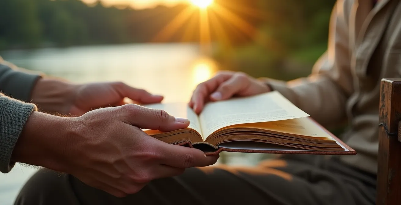 Lecteur dans un cadre naturel canadien paisible avec livre
