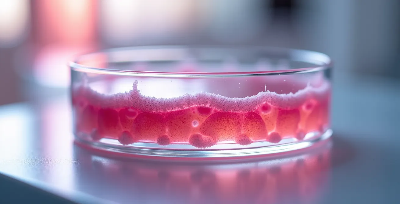 Gros plan sur la culture de peau artificielle en laboratoire avec texture cellulaire visible