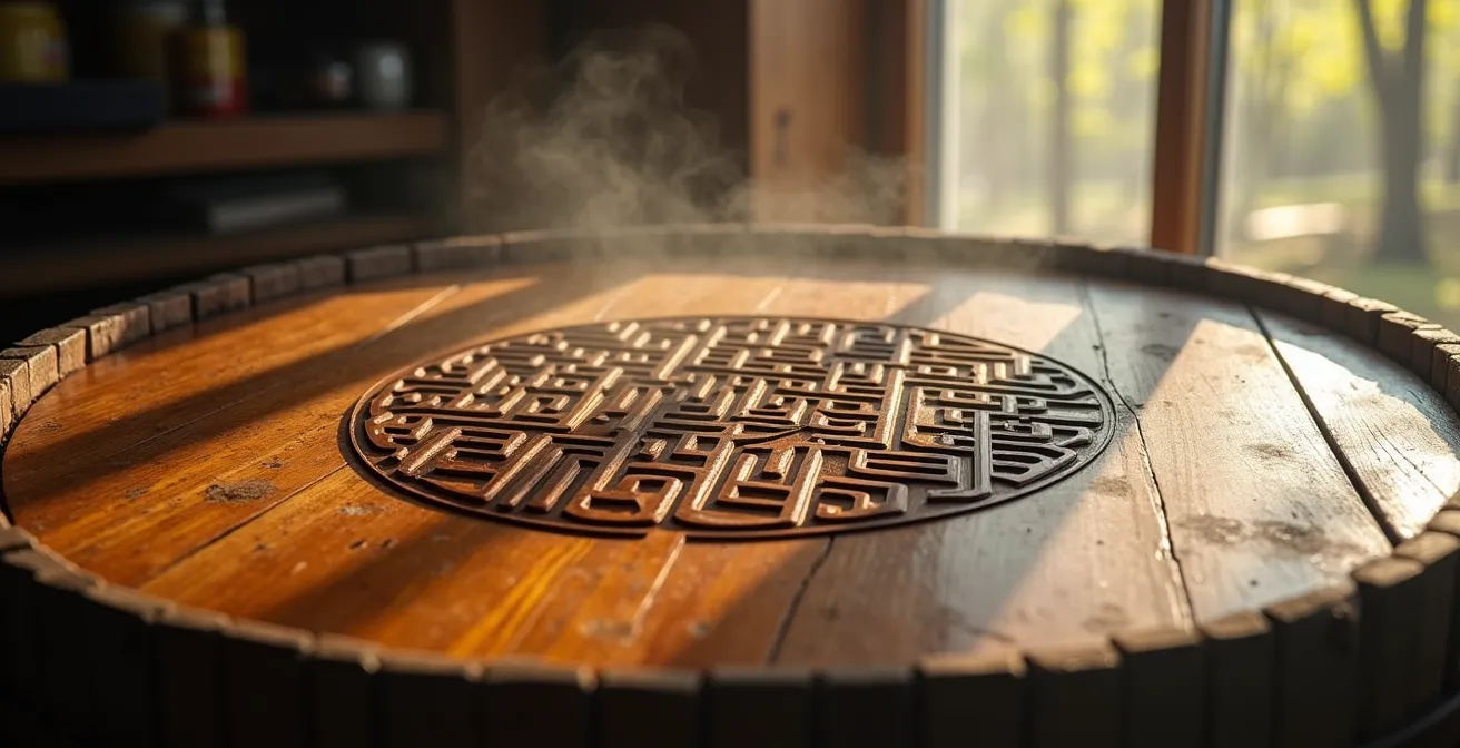 Vue macro d'un baril de sirop d'érable avec code QR intégré dans une érablière québécoise traditionnelle