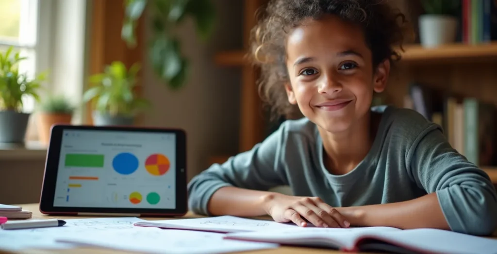 Personne adulte entourée d'outils d'apprentissage variés dans un espace lumineux Personne adulte entourée d'outils d'apprentissage variés dans un espace lumineux